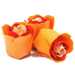 Kwiaty Mydlane zestaw serduszko - 3 róże pomarańczowe
