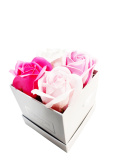 Kwiaty Mydlane Flower Box 4YOU - białe i różowe róże