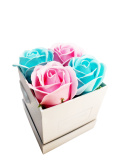 Kwiaty Mydlane Flower Box 4YOU - jasno różowe i błękitne róże