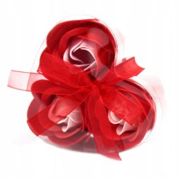 Kwiaty Mydlane zestaw serduszko - 3 róże czerwone