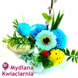 Bukiet Mydlany wiosenny - stroik Wielkanocny niebieski
