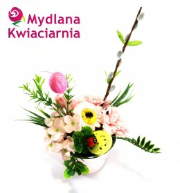 Bukiet Mydlany wiosenny - stroik Wielkanocny różowy