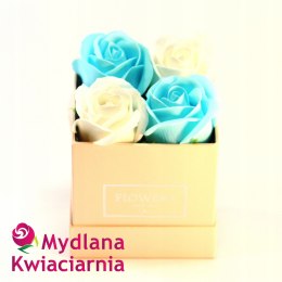 Kwiaty Mydlane Flower Box 4YOU - błękitne i białe róże