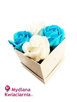 Kwiaty Mydlane Flower Box 4YOU - białe i niebieskie róże