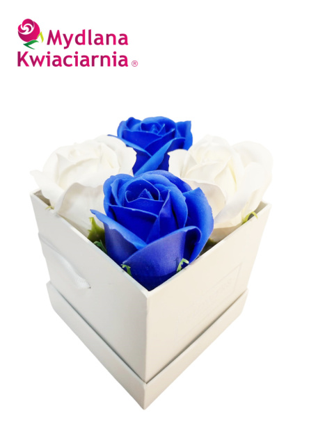 Kwiaty Mydlane Flower Box 4YOU - białe i granatowe róże