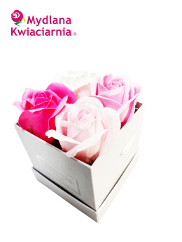 Kwiaty Mydlane Flower Box 4YOU - białe i różowe róże