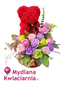 Bukiet mydlany z misiem Flowerbox - 16 róż