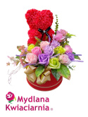 Bukiet mydlany z misiem Flowerbox - 16 róż