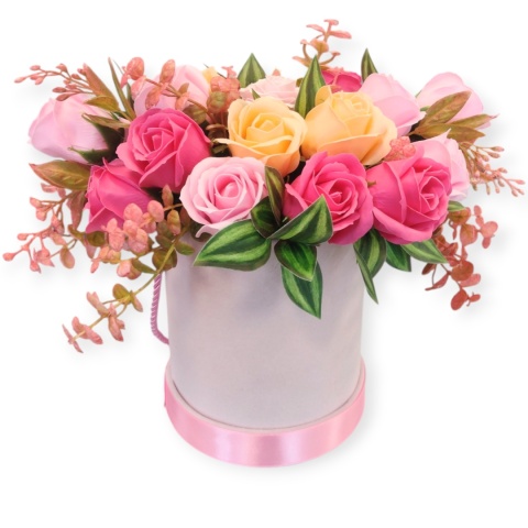 Fower box Canva brzoskwiniowe i różowe róże 21