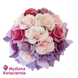 Stylowy bukiet mydlanych róż Arkadia - 18 róż